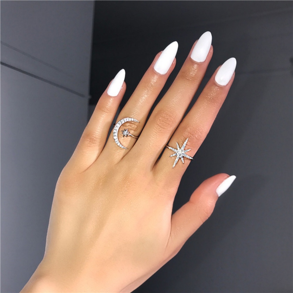 Silver Crystal Star Snowflake Ring - Picture 4 of 8